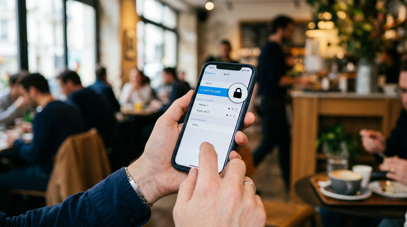Utilisation d'un smartphone pour se connecter à un réseau sécurisé en public