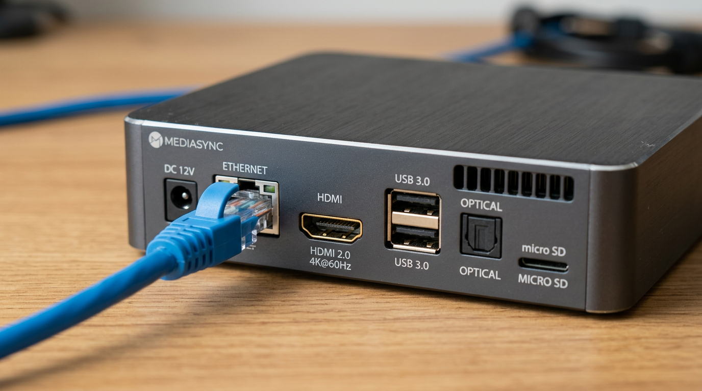 Connectique arrière du X96 mini montrant les ports Ethernet, HDMI et USB