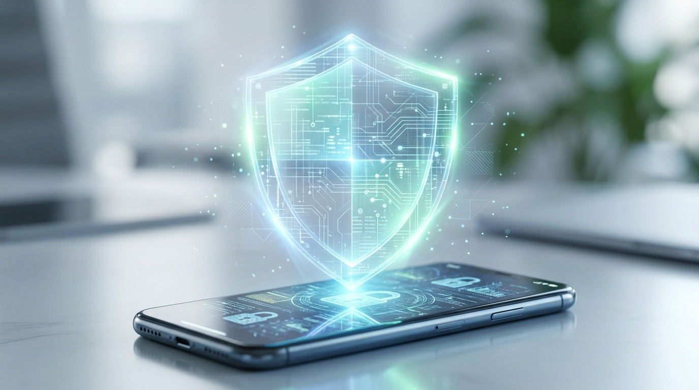 Bouclier numérique protégeant un smartphone, symbole de la législation anti-démarchage