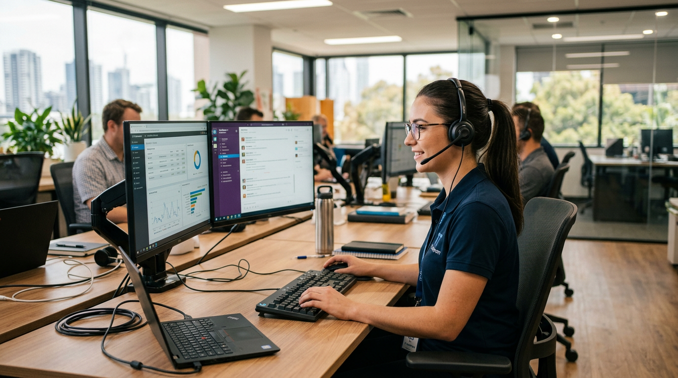 Technicien du support informatique aidant à la résolution des problèmes de connexion