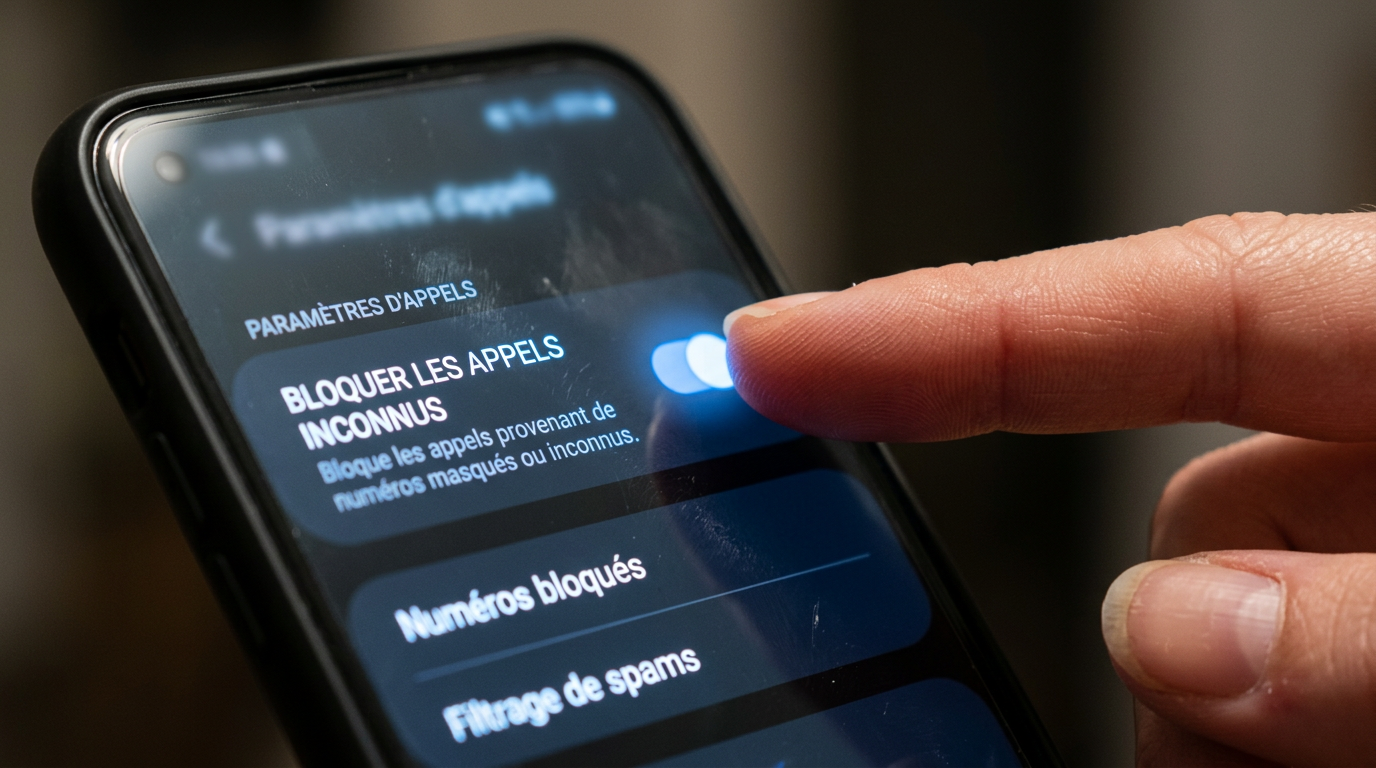 Activation du blocage des appels inconnus dans les réglages