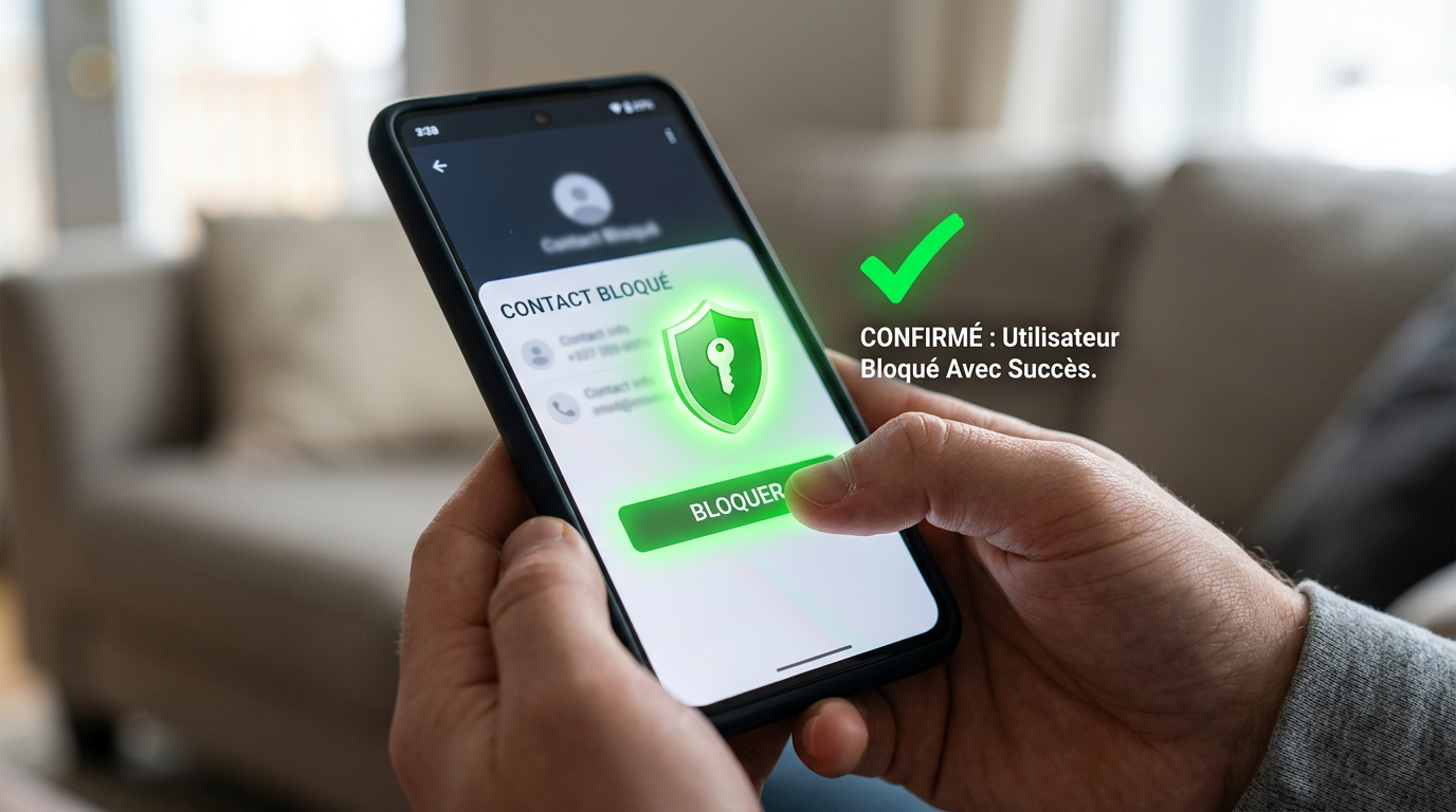 Action de bloquer un numéro indésirable sur smartphone