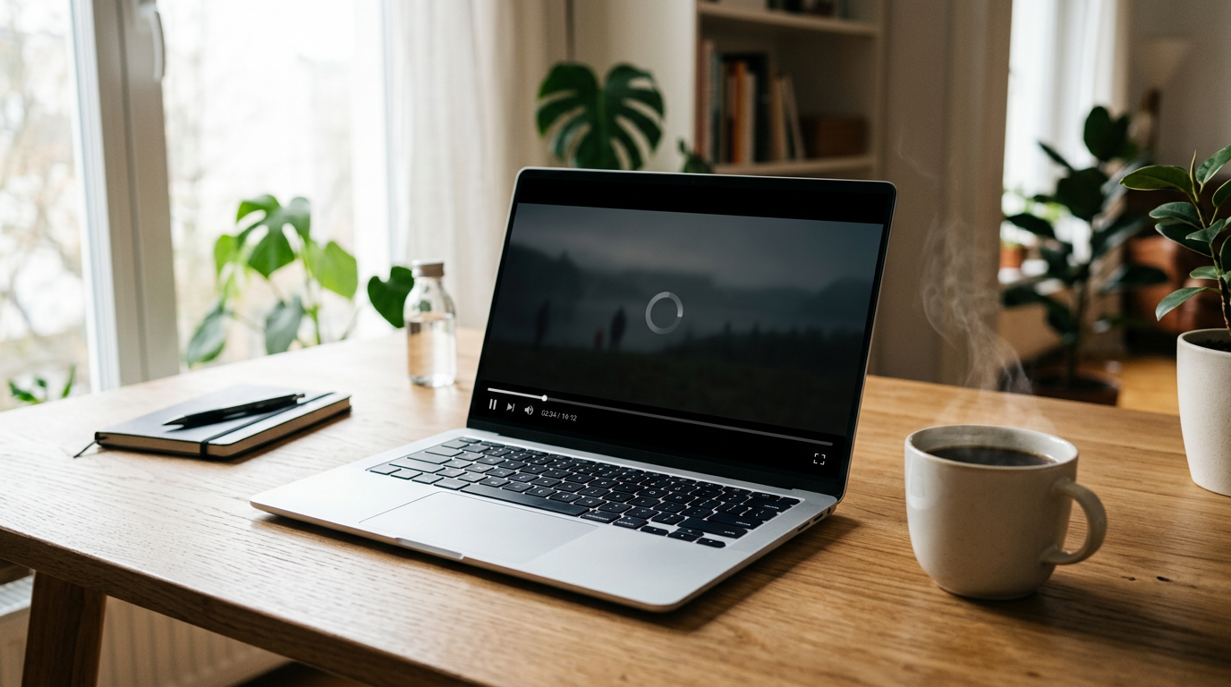 Ordinateur portable affichant un lecteur vidéo en cours de chargement